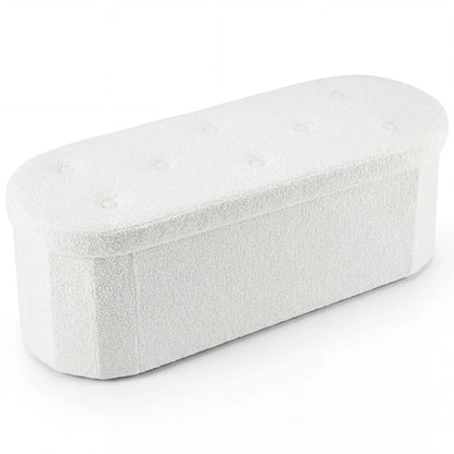 Faux Fur Storage Ottoman Footrest, Oval Folding Stool with Removable Dividers, 30 or 43 Inch Options in Black or White - product view 3