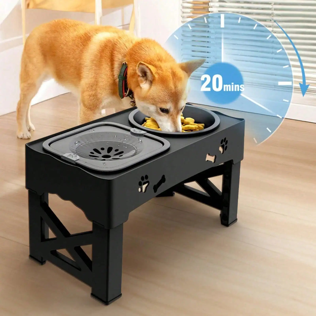 Adjustable Raised Dog Bowl Stand, 5-Height Foldable Elevated Feeder with Anti-Slip Feet for Dogs and Cats - product view 2