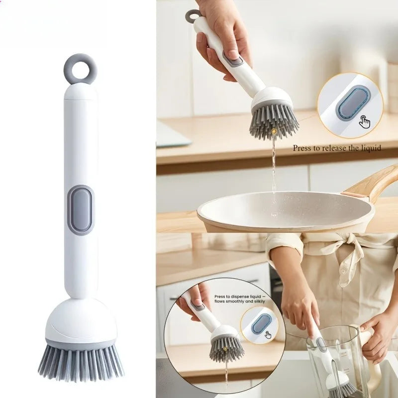 Rotatable Soap Dispensing Dish Brush, Plastic Kitchen Scrubber with Replaceable Heads for Grease and Pot Cleaning - product view 3