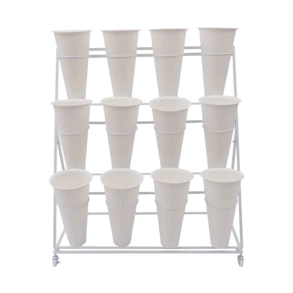 3-Tier Metal Plant Stand with 12 Plastic Buckets, 39.37 x 19.69 x 43.31 Inch White Flower Display Shelf - product view 1