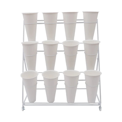 3-Tier Metal Plant Stand with 12 Plastic Buckets, 39.37 x 19.69 x 43.31 Inch White Flower Display Shelf - product view 1