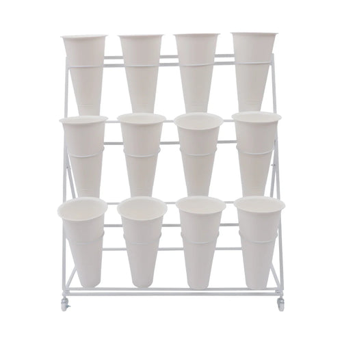 3-Tier Metal Plant Stand with 12 Plastic Buckets, 39.37 x 19.69 x 43.31 Inch White Flower Display Shelf - product view 1