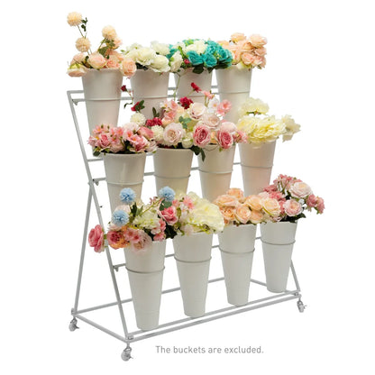 3-Tier Metal Plant Stand with 12 Plastic Buckets, 39.37 x 19.69 x 43.31 Inch White Flower Display Shelf - product view 4
