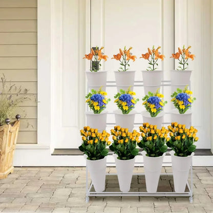 3-Tier Metal Plant Stand with 12 Plastic Buckets, 39.37 x 19.69 x 43.31 Inch White Flower Display Shelf - product view 5