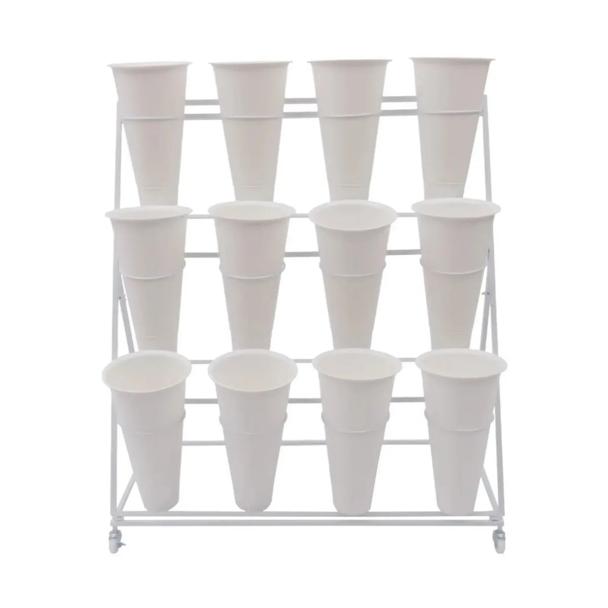 3-Tier Metal Plant Stand with 12 Plastic Buckets, 39.37 x 19.69 x 43.31 Inch White Flower Display Shelf - product view 6