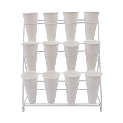 3-Tier Metal Plant Stand with 12 Plastic Buckets, 39.37 x 19.69 x 43.31 Inch White Flower Display Shelf - product view 6