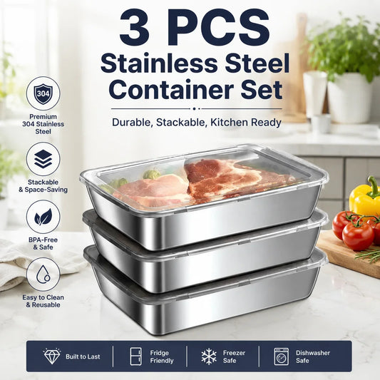 Stackable Metal Food Storage Containers with Lids, Rectangular Freezer-Safe Trays, 3, 6 or 9 Pieces for Kitchen Storage - product view 1