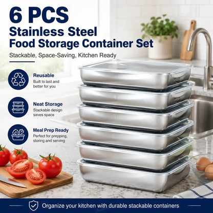 Stackable Metal Food Storage Containers with Lids, Rectangular Freezer-Safe Trays, 3, 6 or 9 Pieces for Kitchen Storage - product view 2