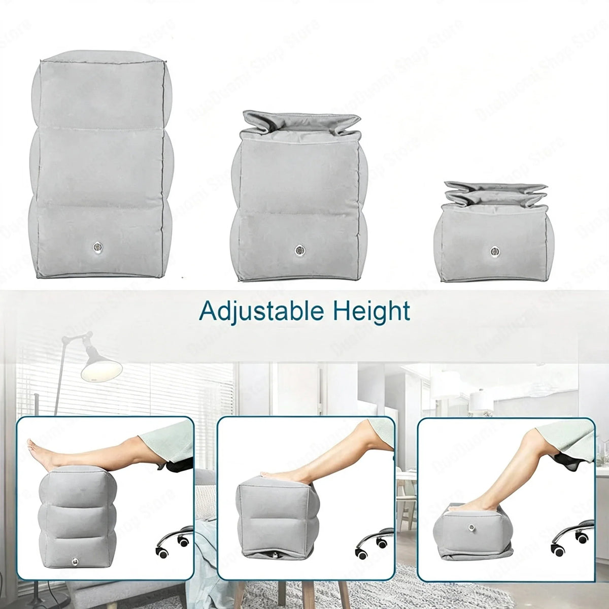 Inflatable Travel Footrest Pillow, 3-Layer Adjustable Leg Cushion, Foldable PVC Foot Pad for Airplane, Car, Bus or Train - product view 3