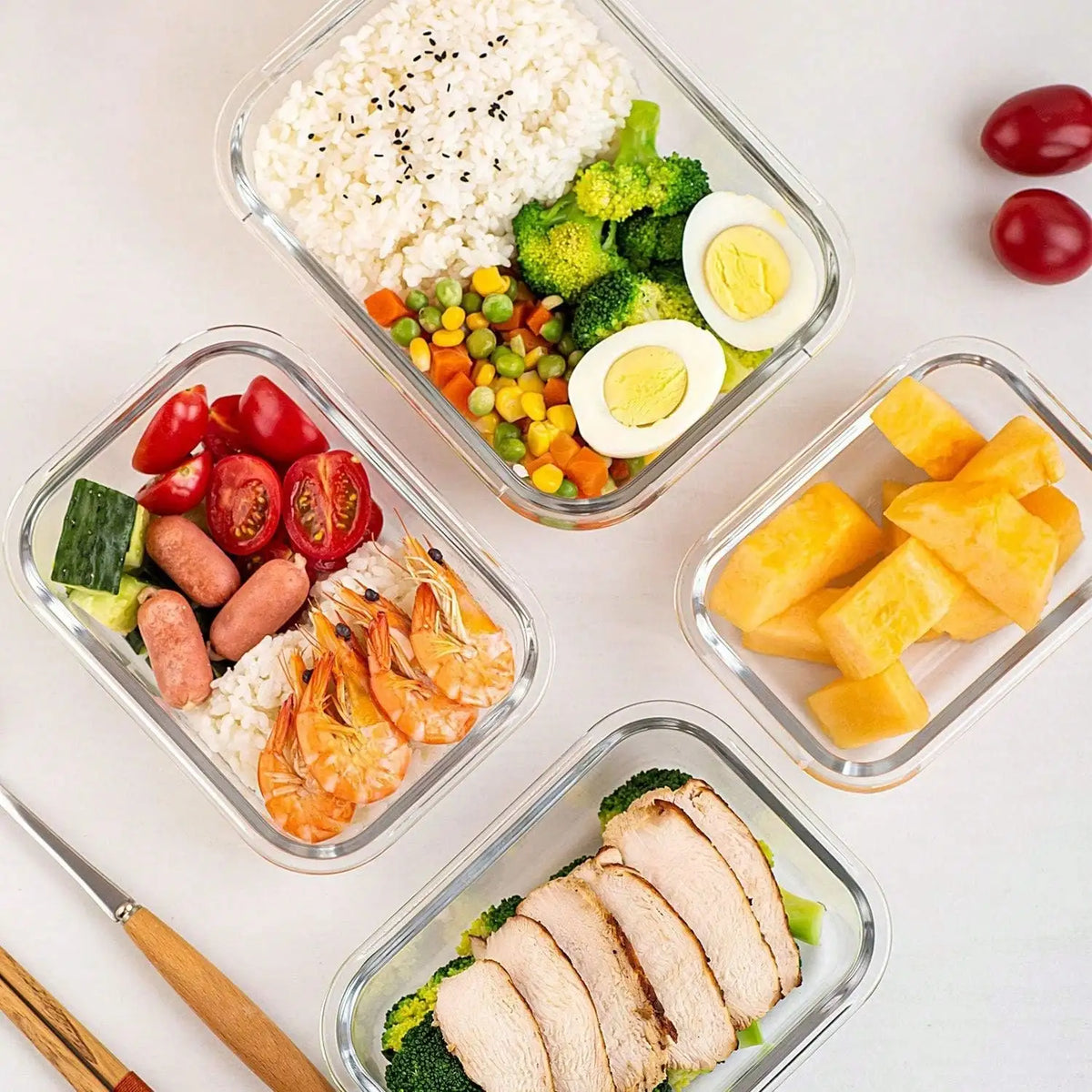 Glass Food Storage Containers, 10-Piece Meal Prep Set with Pink Snap-Locking Airtight Leakproof Lids - product view 3