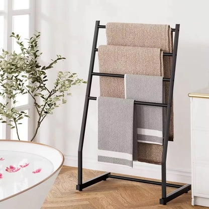 4-Tier Freestanding Towel Ladder Rack, Reusable Metal Bathroom Towel Bar Stand, Black for Towels and Blankets - product view 3