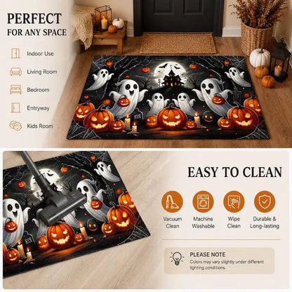 Halloween Ghost Pumpkin Door Mat, Printed Anti-Slip 100% Polyester Entrance Rug, Modern Indoor and Outdoor Décor - product view 5