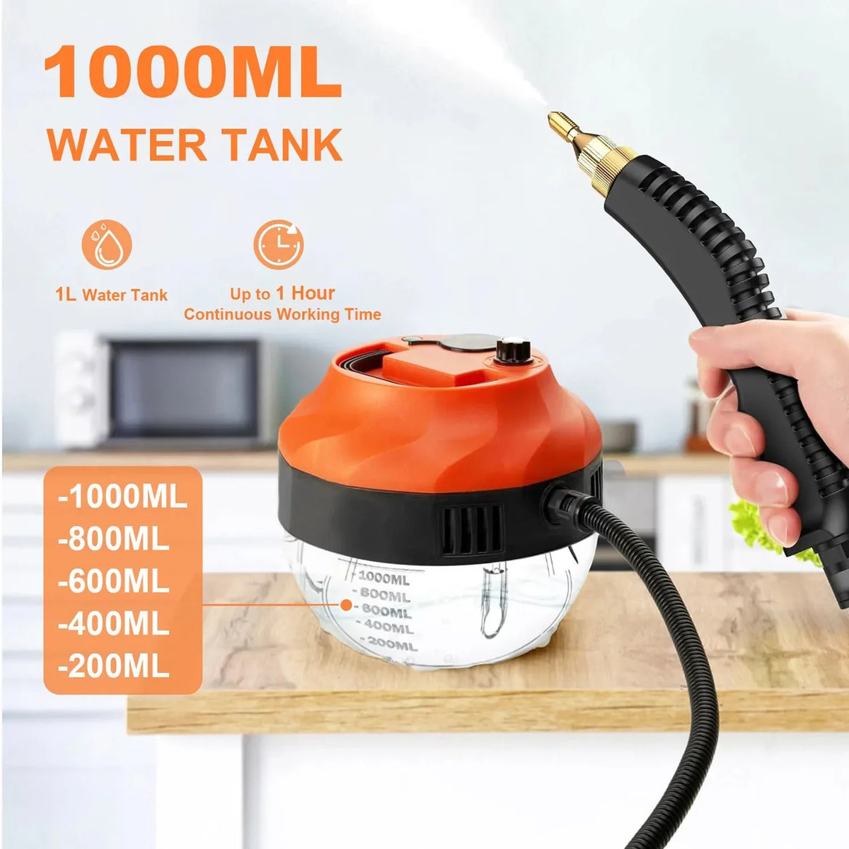 Handheld Steam Cleaner, 3800W High-Pressure Portable Steamer with 1000ml Tank, 6-Speed Output for Kitchen, Bathroom and Car - product view 2