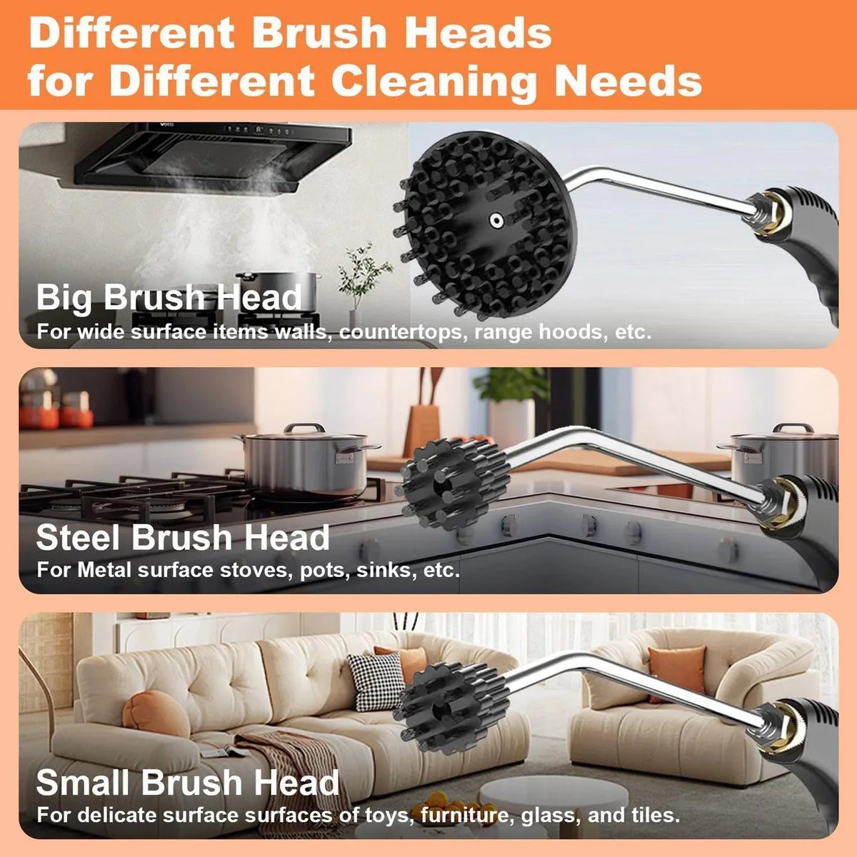 Handheld Steam Cleaner, 3800W High-Pressure Portable Steamer with 1000ml Tank, 6-Speed Output for Kitchen, Bathroom and Car - product view 3