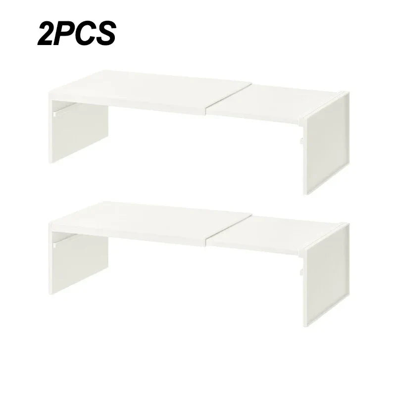 2-Piece Adjustable Cabinet Shelf Organizer, Expandable Plastic Storage Rack for Kitchen Cupboards and Countertops - product view 1