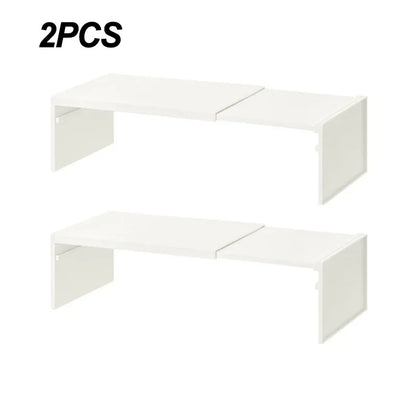 2-Piece Adjustable Cabinet Shelf Organizer, Expandable Plastic Storage Rack for Kitchen Cupboards and Countertops - product view 1