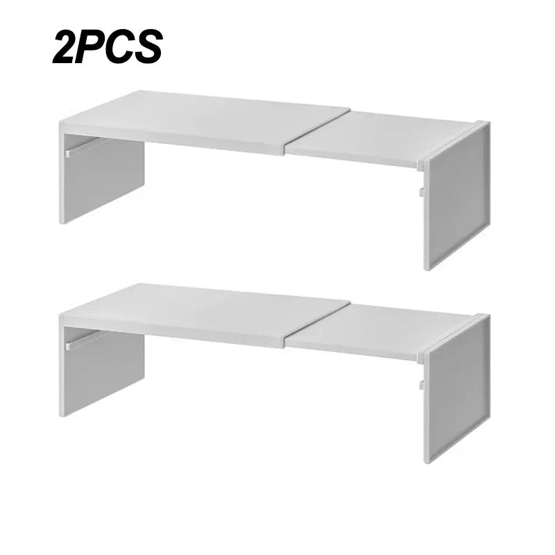 2-Piece Adjustable Cabinet Shelf Organizer, Expandable Plastic Storage Rack for Kitchen Cupboards and Countertops - product view 2