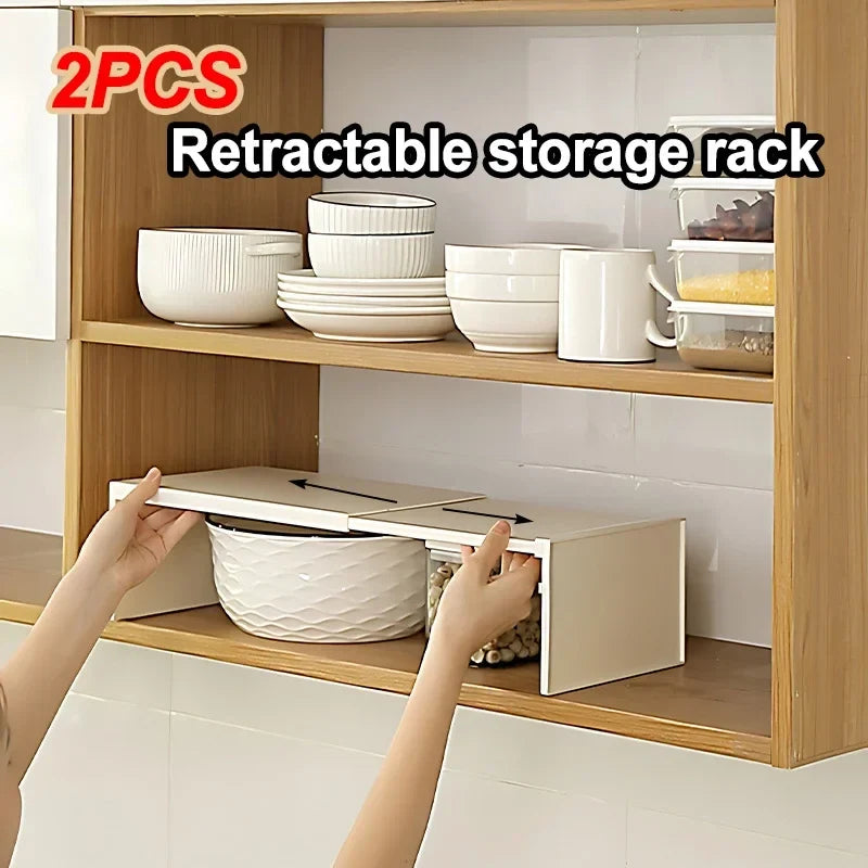 2-Piece Adjustable Cabinet Shelf Organizer, Expandable Plastic Storage Rack for Kitchen Cupboards and Countertops - product view 3