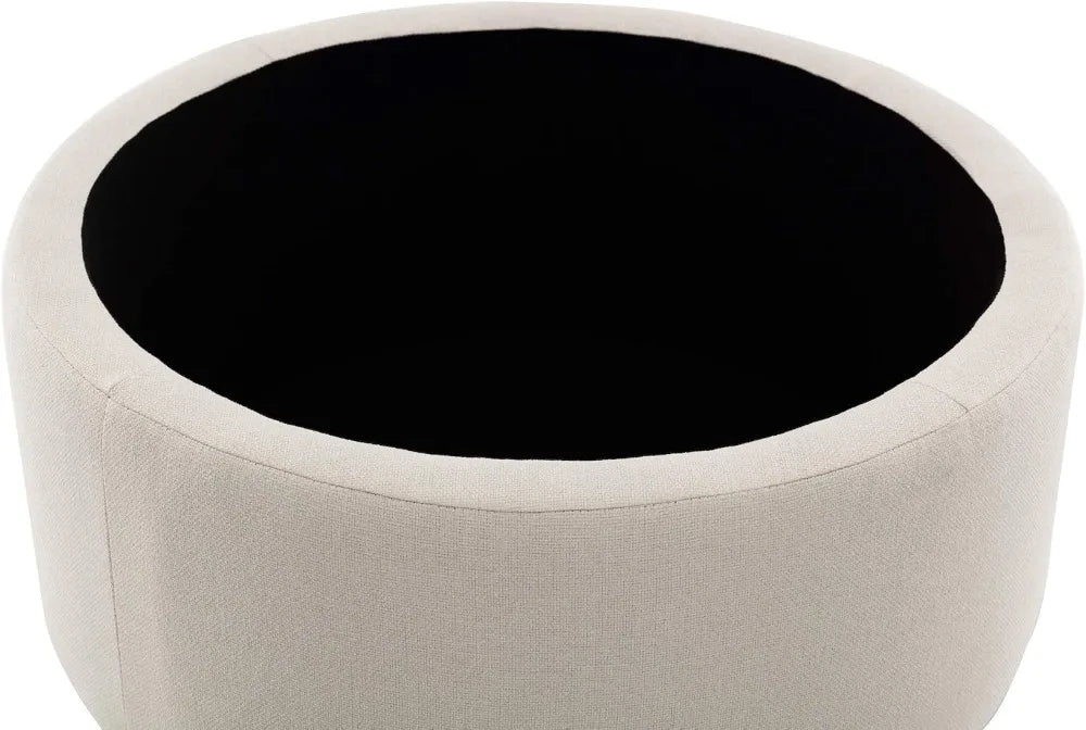 28-Inch Round Storage Ottoman Footstool with Lift-Off Lid, Textured Woven Fabric, Button Tufting and Metal Frame - product view 5