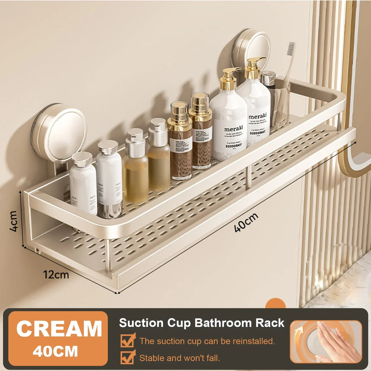 Adhesive Shower Caddy, Aluminum Bathroom Wall Rack in 30cm, 40cm or 50cm White Options for Everyday Storage - product view 3