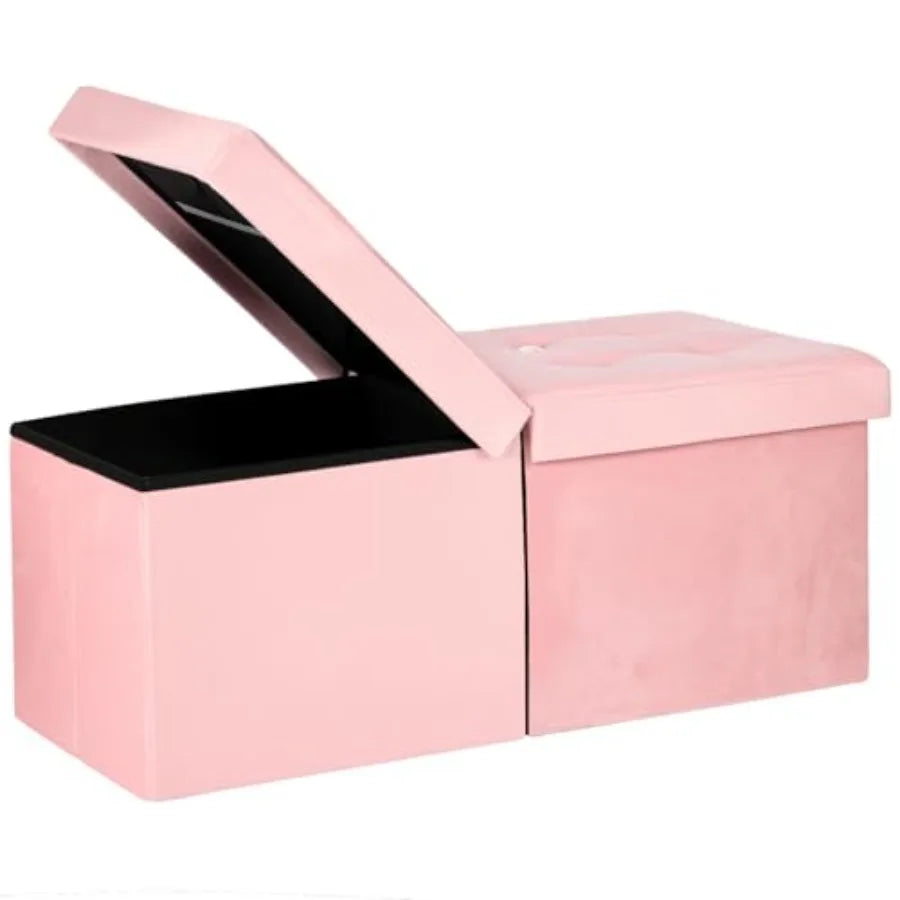 Storage Ottoman Bench, Teddy Velvet Folding Footrest with Thick Foam-Padded Seat, Plastic Frame, Pink 2-Pack Options - product view 1