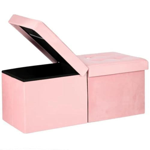 Storage Ottoman Bench, Teddy Velvet Folding Footrest with Thick Foam-Padded Seat, Plastic Frame, Pink 2-Pack Options - product view 1
