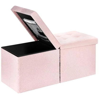 Storage Ottoman Bench, Teddy Velvet Folding Footrest with Thick Foam-Padded Seat, Plastic Frame, Pink 2-Pack Options - product view 2