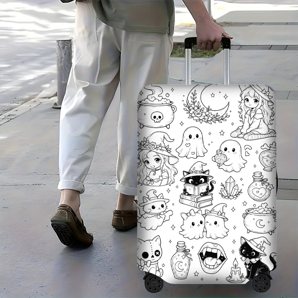 Halloween Doodle Suitcase Cover, Elastic Dust-Resistant Luggage Protector for 18–32 Inch Suitcases, Four Sizes - product view 2