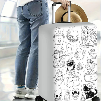 Halloween Doodle Suitcase Cover, Elastic Dust-Resistant Luggage Protector for 18–32 Inch Suitcases, Four Sizes - product view 4