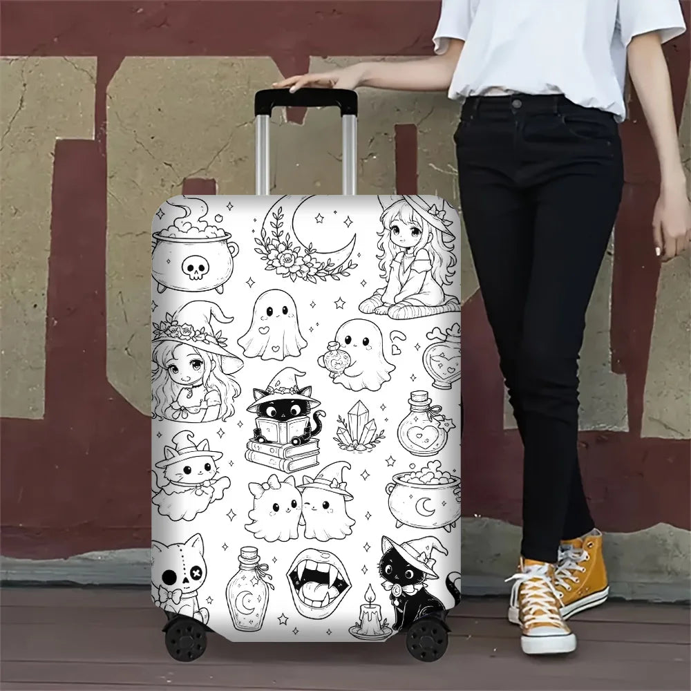 Halloween Doodle Suitcase Cover, Elastic Dust-Resistant Luggage Protector for 18–32 Inch Suitcases, Four Sizes - product view 5