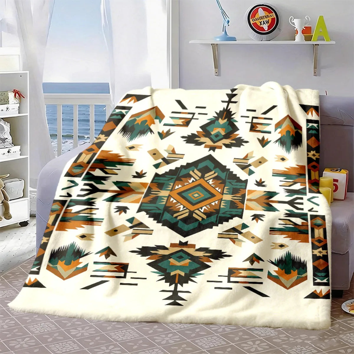 Boho Floral Travel Blanket, Soft Lightweight 100% Polyester Throw, Compact Modern Style for Camping, Picnic, Home and Airplane - product view 3