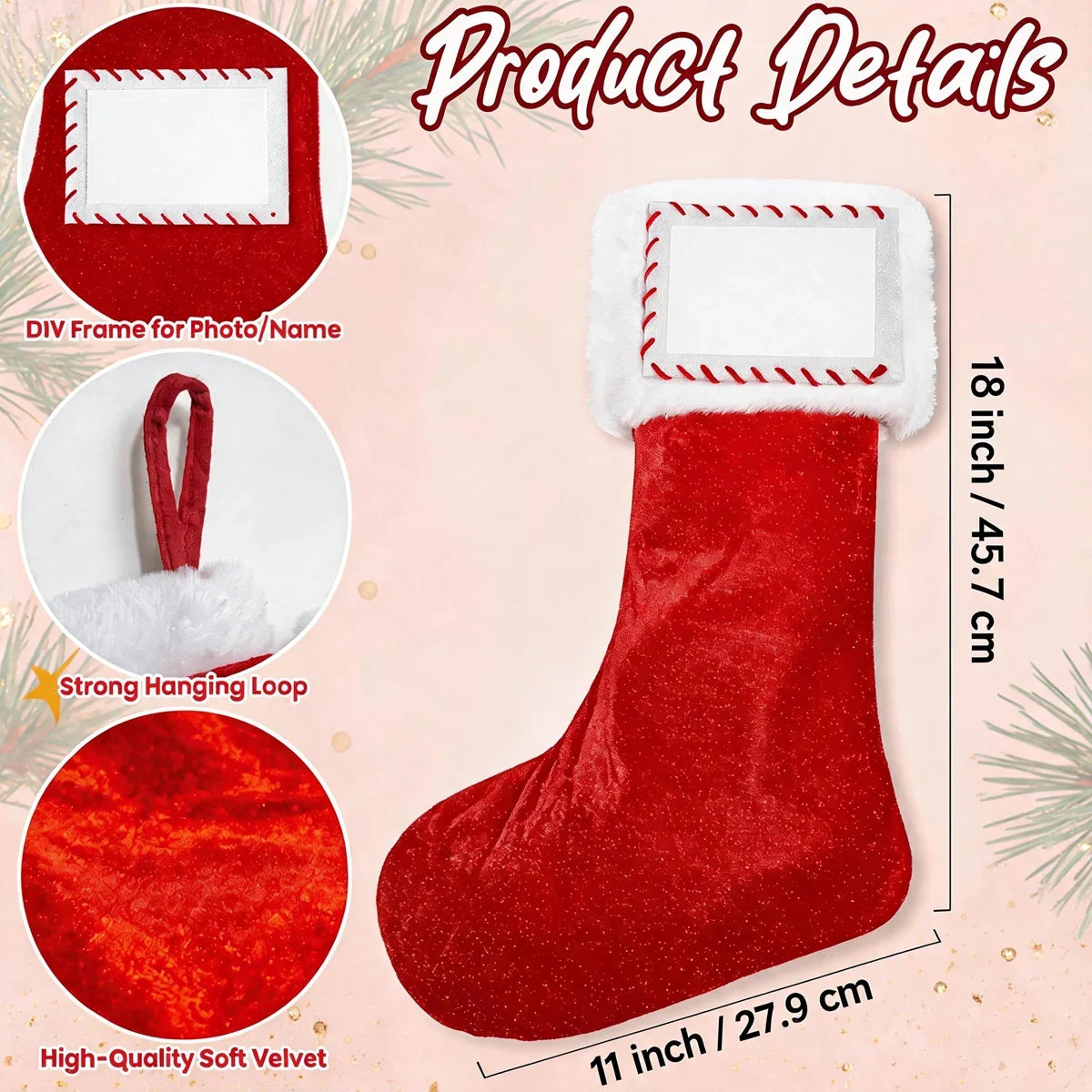 Red Christmas Stockings, 3-Piece 27 x 45 cm Non-Woven Holiday Gift Bags for Treats and Seasonal Décor - product view 3