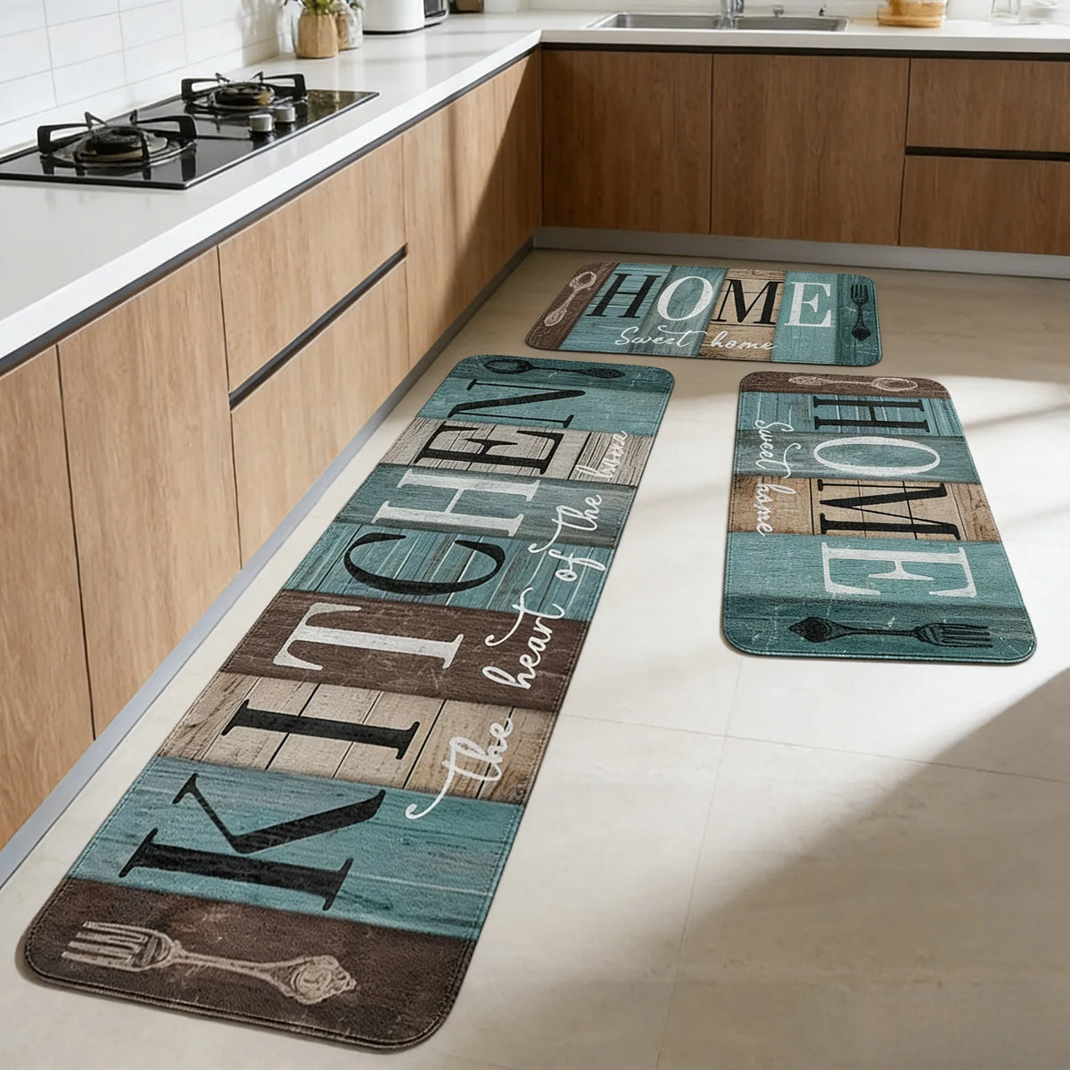Geometric Kitchen Mat, Soft Plush Non-Slip Absorbent Polyester Floor Rug with PVC Backing for Entryway, Bathroom and Home - product view 1