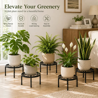Round Metal Plant Stand, 10.63-Inch Black Iron Pot Holder with Raised Edge and 3-Piece Gardening Tool Set - product view 4