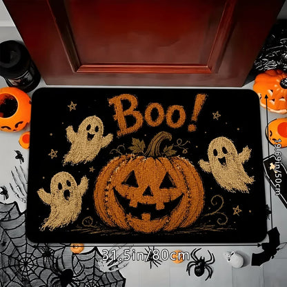 Halloween Boo Ghost Pumpkin Door Mat, Soft Polyester, Non-Slip Cartoon Entrance Rug for Indoor and Outdoor Use - product view 1