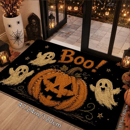 Halloween Boo Ghost Pumpkin Door Mat, Soft Polyester, Non-Slip Cartoon Entrance Rug for Indoor and Outdoor Use - product view 2