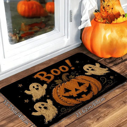 Halloween Boo Ghost Pumpkin Door Mat, Soft Polyester, Non-Slip Cartoon Entrance Rug for Indoor and Outdoor Use - product view 3