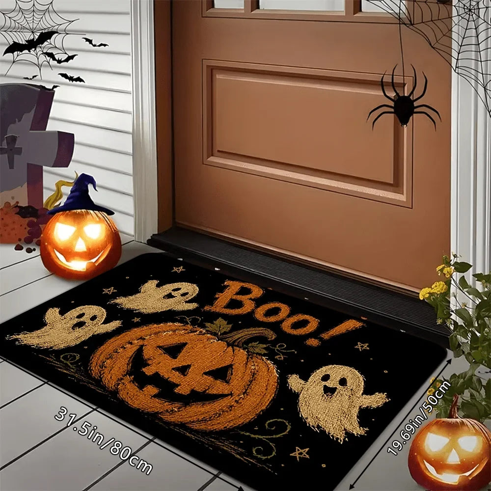 Halloween Boo Ghost Pumpkin Door Mat, Soft Polyester, Non-Slip Cartoon Entrance Rug for Indoor and Outdoor Use - product view 4