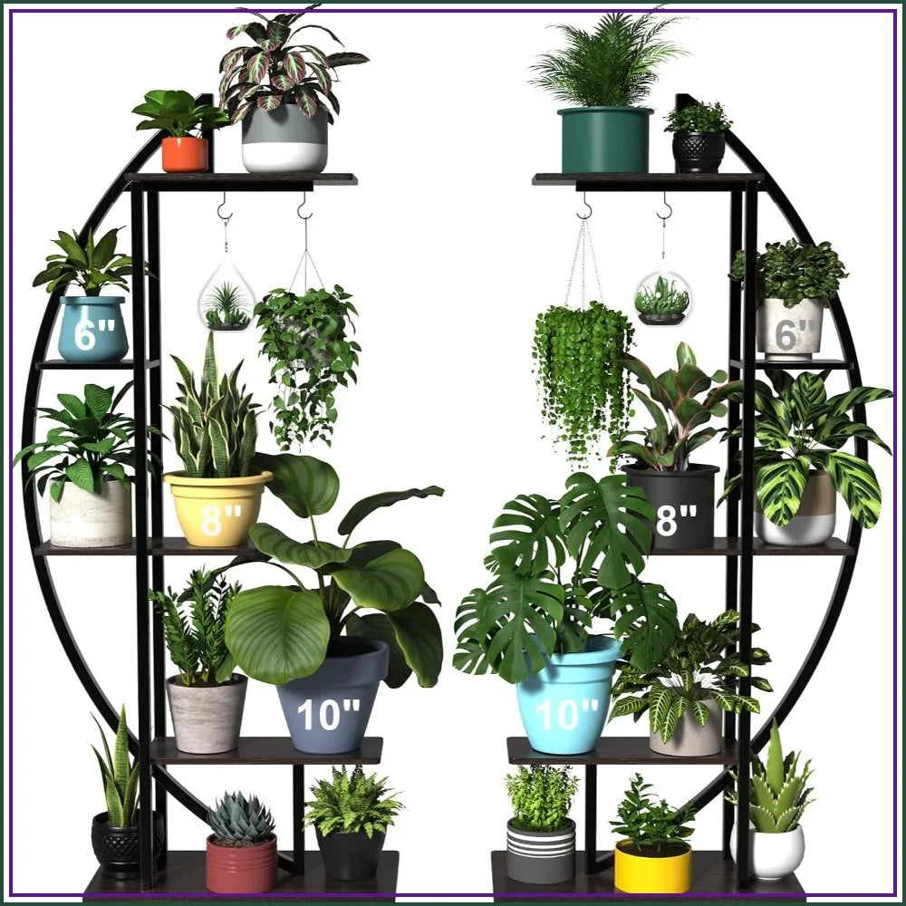 5-Tier Metal Plant Stand with Hanging Hooks, Holds Pots up to 10 Inches, Vertical Display Shelf for Home and Patio - product view 1