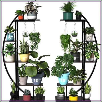 5-Tier Metal Plant Stand with Hanging Hooks, Holds Pots up to 10 Inches, Vertical Display Shelf for Home and Patio - product view 1