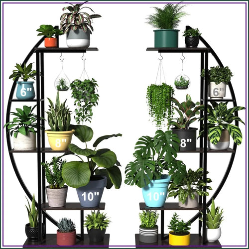 5-Tier Metal Plant Stand with Hanging Hooks, Holds Pots up to 10 Inches, Vertical Display Shelf for Home and Patio - product view 1