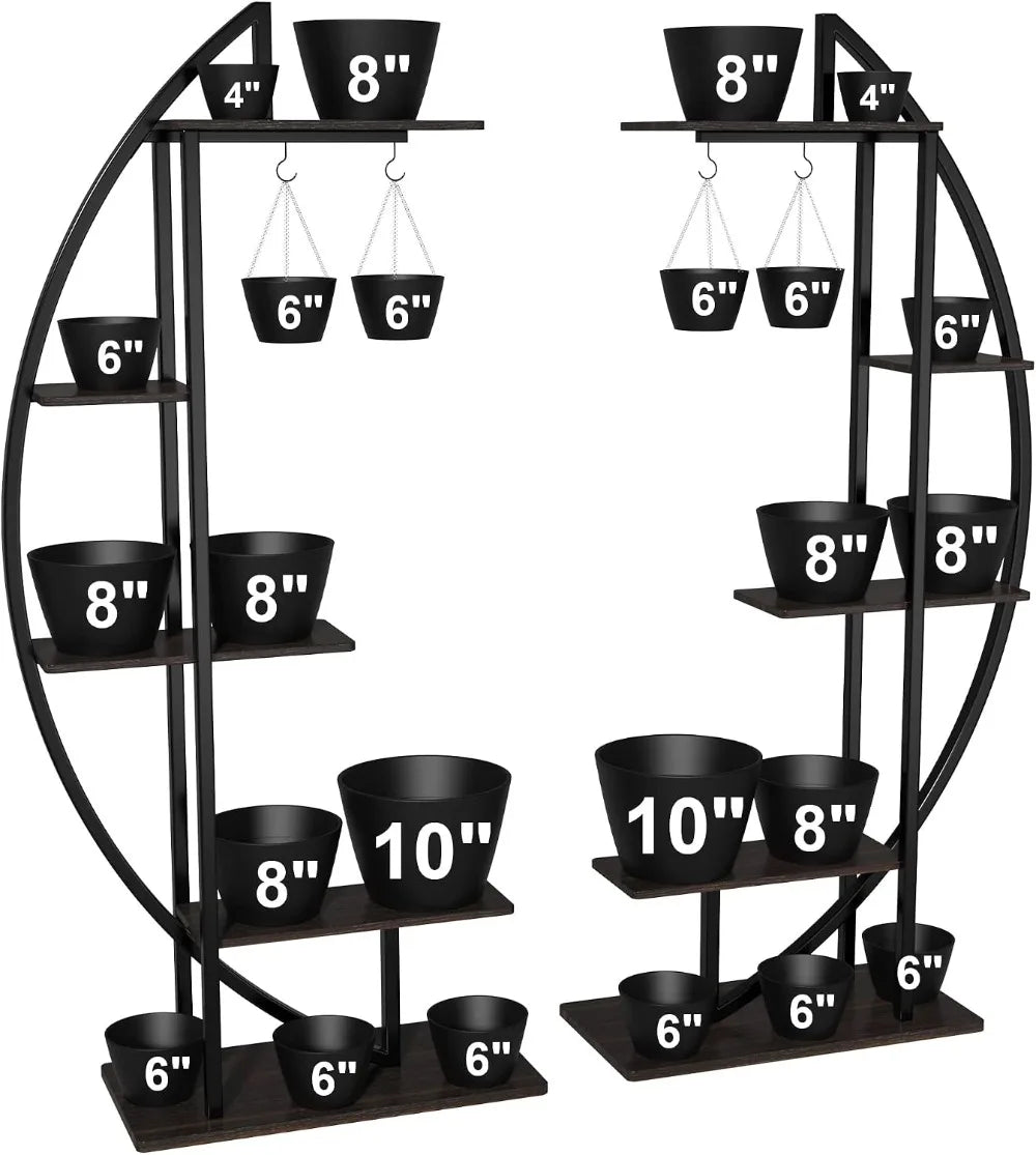 5-Tier Metal Plant Stand with Hanging Hooks, Holds Pots up to 10 Inches, Vertical Display Shelf for Home and Patio - product view 2