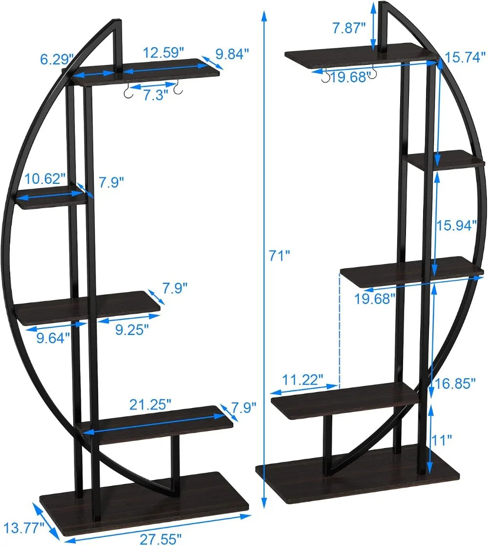 5-Tier Metal Plant Stand with Hanging Hooks, Holds Pots up to 10 Inches, Vertical Display Shelf for Home and Patio - product view 3