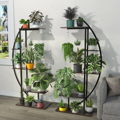 5-Tier Metal Plant Stand with Hanging Hooks, Holds Pots up to 10 Inches, Vertical Display Shelf for Home and Patio - product view 4