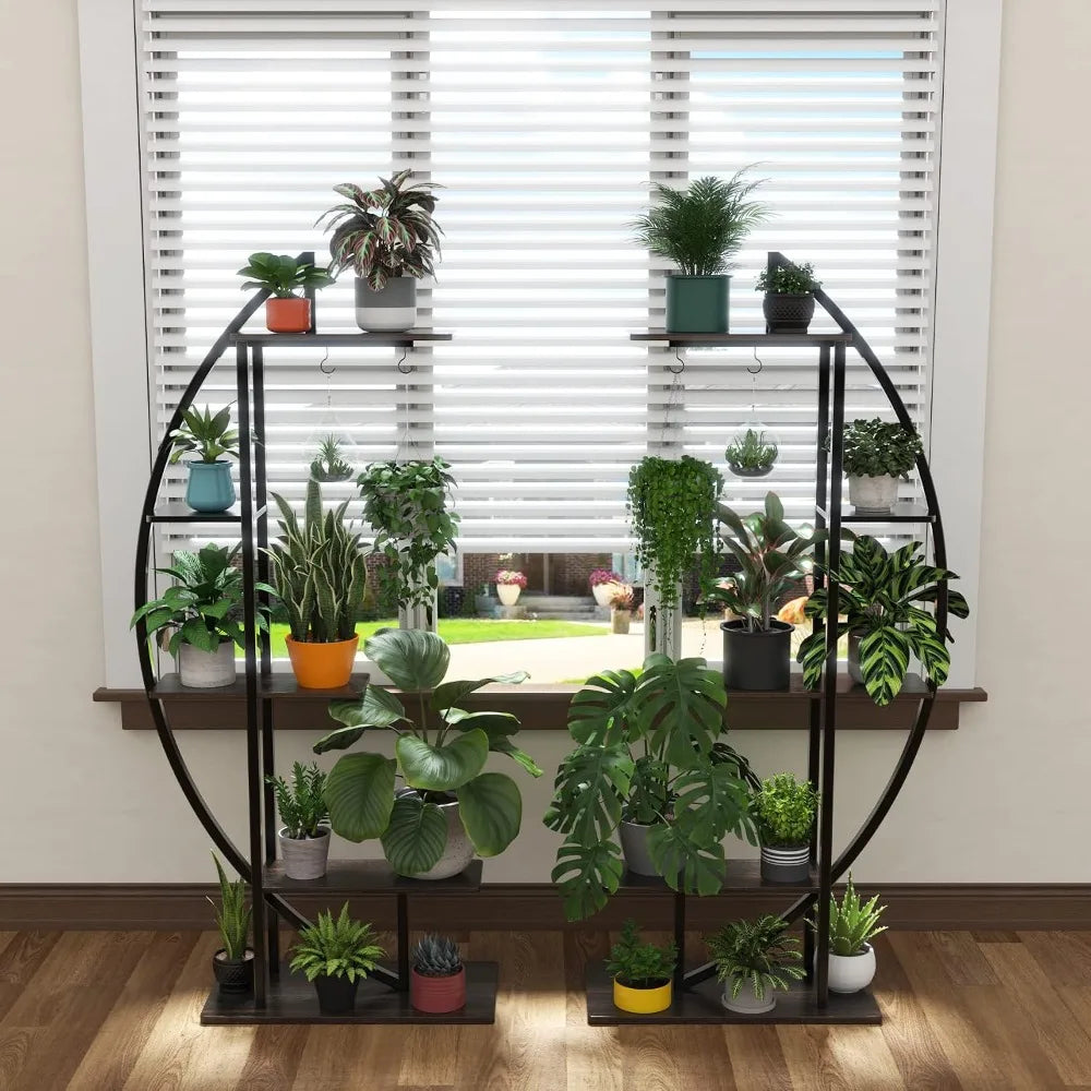 5-Tier Metal Plant Stand with Hanging Hooks, Holds Pots up to 10 Inches, Vertical Display Shelf for Home and Patio - product view 5