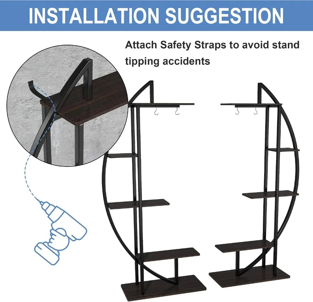 5-Tier Metal Plant Stand with Hanging Hooks, Holds Pots up to 10 Inches, Vertical Display Shelf for Home and Patio - product view 6