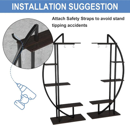 5-Tier Metal Plant Stand with Hanging Hooks, Holds Pots up to 10 Inches, Vertical Display Shelf for Home and Patio - product view 6