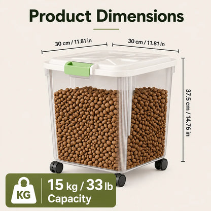 Large Pet Food Storage Container, Airtight Rolling Kibble Bin with Measuring Cup and Moisture-Resistant Design, 3 to 25 KG Sizes - product view 3