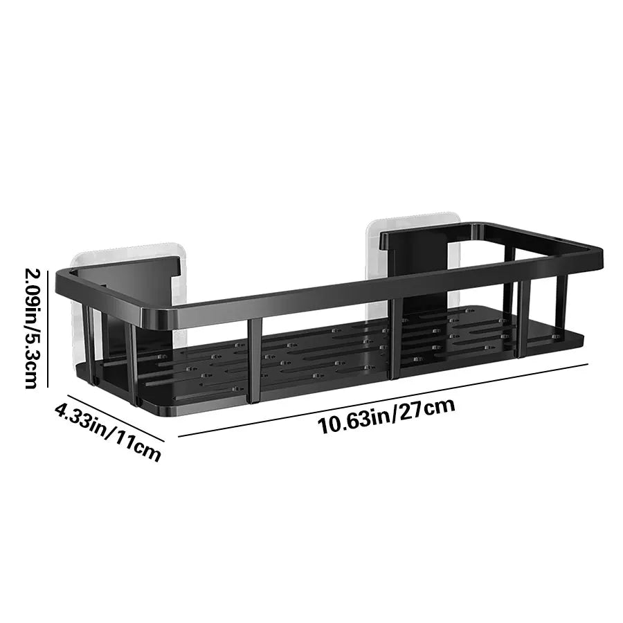 Wall Shelf, No-Drill Adhesive Shower Storage Rack, Waterproof PP Organizer, Black 1-Piece or 2-Piece Set - product view 1