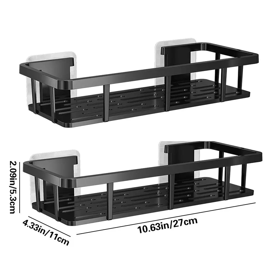 Wall Shelf, No-Drill Adhesive Shower Storage Rack, Waterproof PP Organizer, Black 1-Piece or 2-Piece Set - product view 2